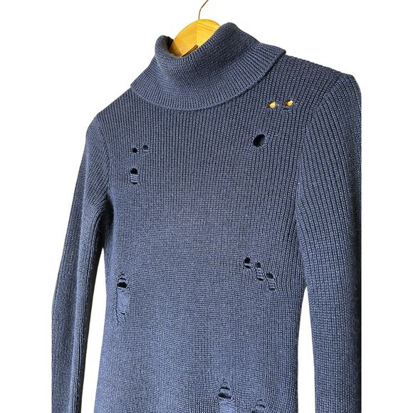 Lovers & Friends Dress Keeney Distressed Wool Blend Long Sleeve High Neck Sz XS - Picture 2 of 8
